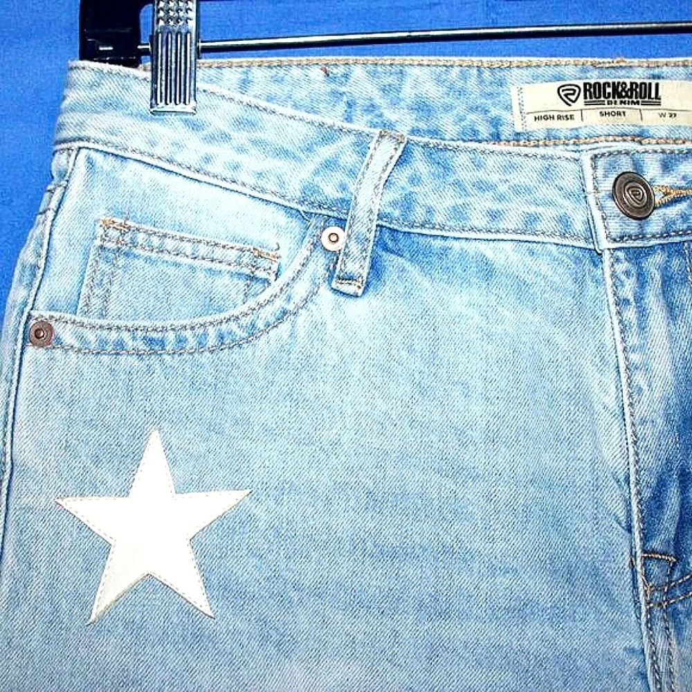 Rock & Roll Denim Star Distressed Denim Shorts Blue NWT